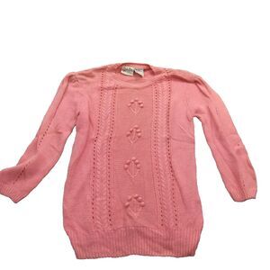 Vintage Sweater Bee Sweater Womens Medium Pink 100% Cotton Hand Crochet 80s